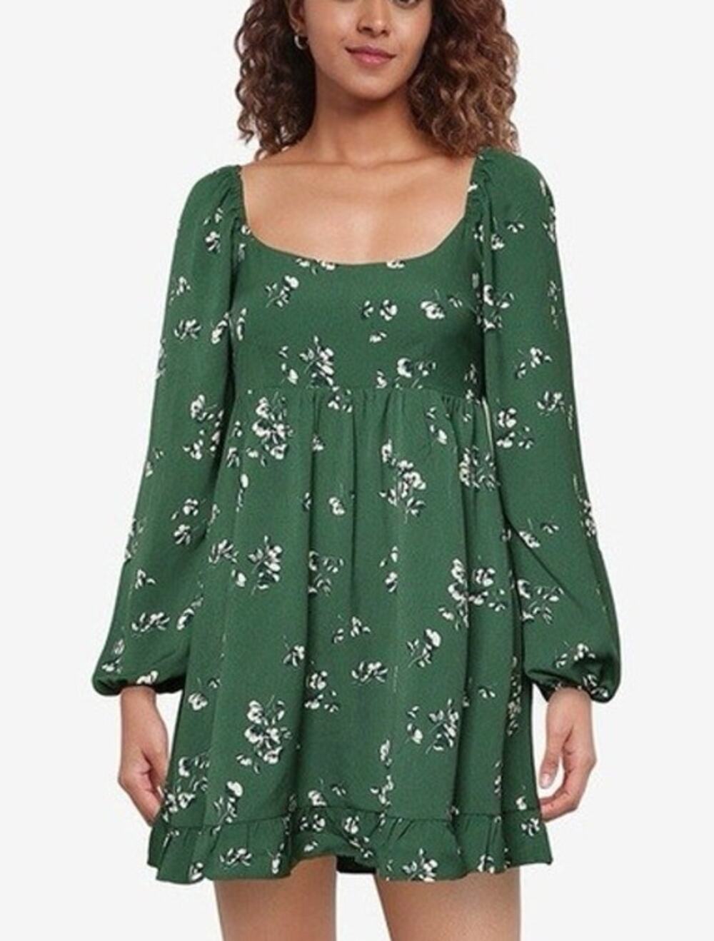 Abercrombie & Fitch Floral Babydoll Mini Dress Size LT Green Romantic Whimsical